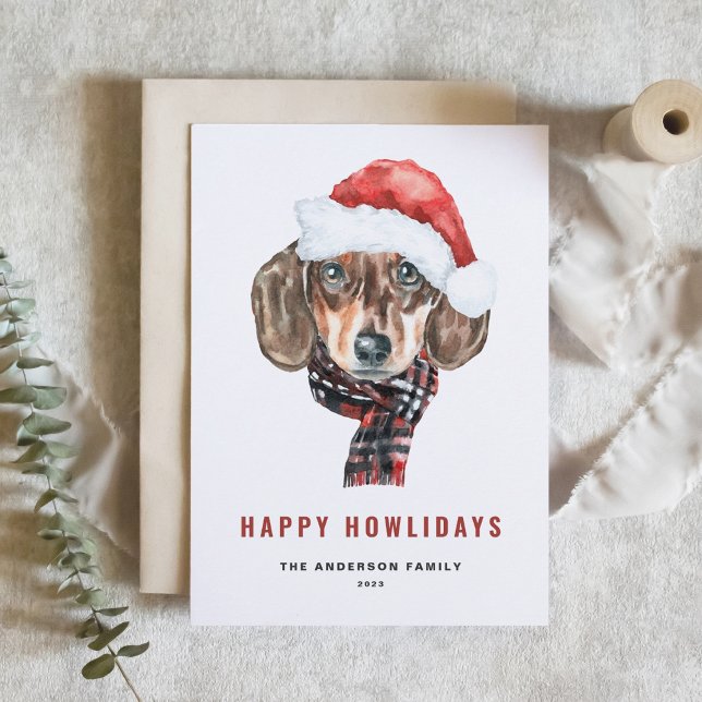 Festive Watercolor Dachshund Santa Lycklig Howlida Helgkort (Skapare uppladdad)