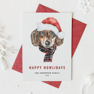 Festive Watercolor Dachshund Santa Lycklig Howlida Julkort