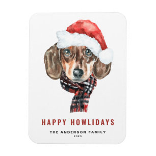 Festive Watercolor Dachshund Santa Lycklig Howlida Magnet