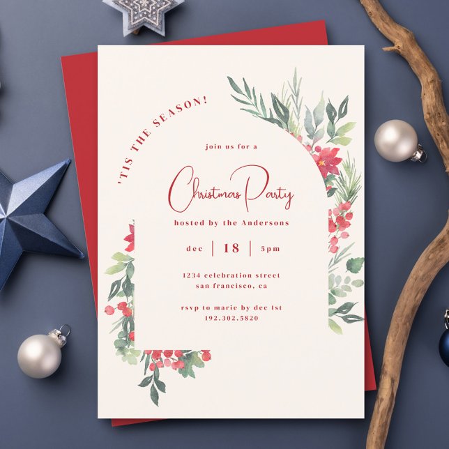 Festive Watercolor Foliage Arch jul Party Inbjudningar (Skapare uppladdad)