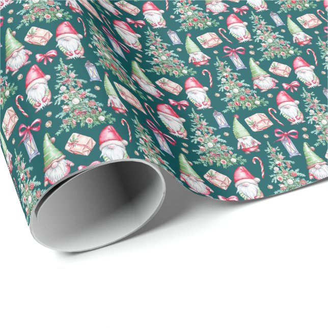 Festive Watercolor Gnome Christmas Tree  Presentpapper (Rullad Hörn)