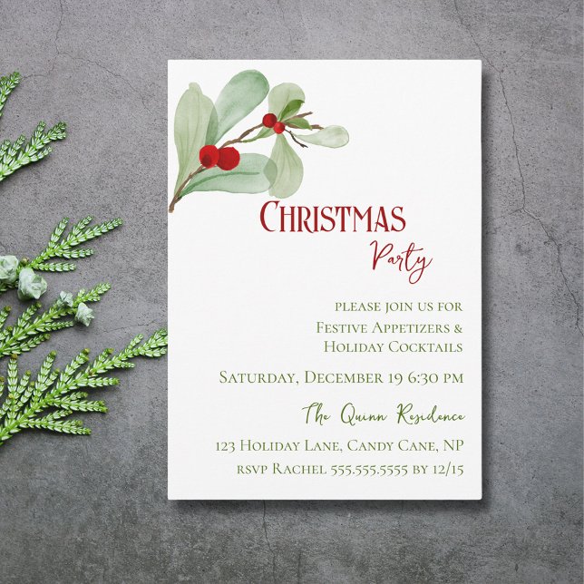 Festive Watercolor Greenery Berry jul Party Inbjudningar (Festive Watercolor Greenery Berry Christmas Invitation)