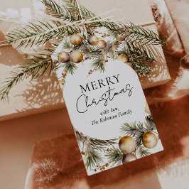 Festive Watercolor Guld Foliage jul Presentetikett