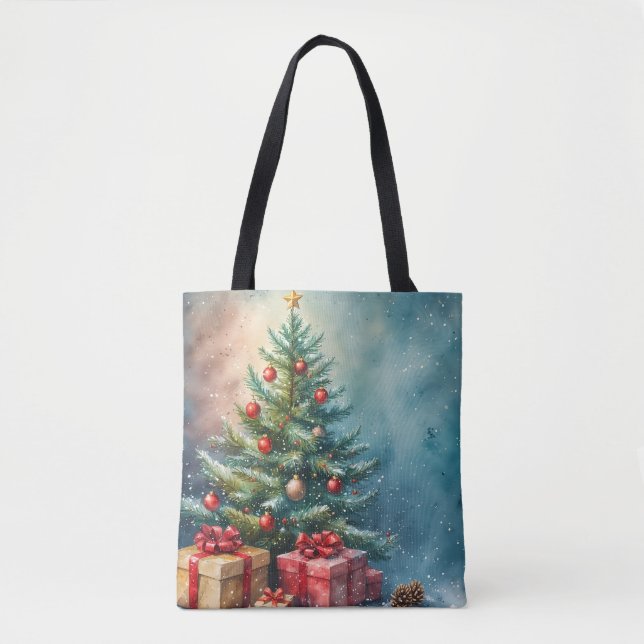 Festive Watercolor Helgdag Tote Tygkasse (Framsida)