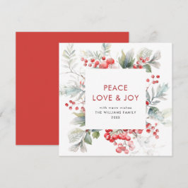 Festive Watercolor Holly Berry jul Julkort