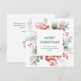 Festive Watercolor Holly Berry jul Modern Julkort