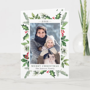 Festive Watercolor Holly Berry jul PHOTO Helgkort