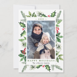 Festive Watercolor Holly Berry jul PHOTO Julkort