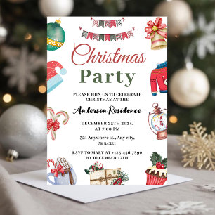 Festive Watercolor-jul Party Inbjudningar