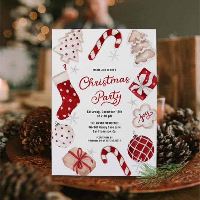 Festive Watercolor-jul Party Inbjudningar (Festive Watercolor Christmas Party Invitation)