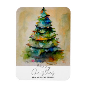 Festive Watercolor Julgran Artistic Helgdag Magnet