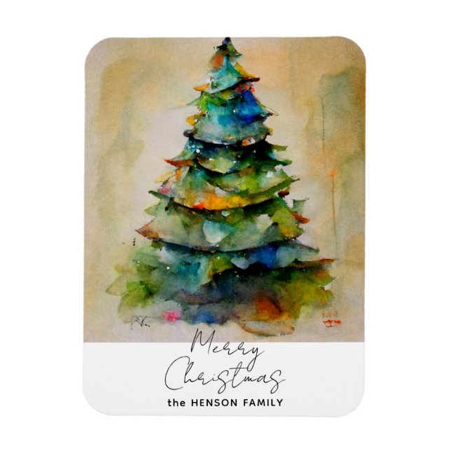 Festive Watercolor Julgran Artistic Helgdag Magnet (Vertikal)