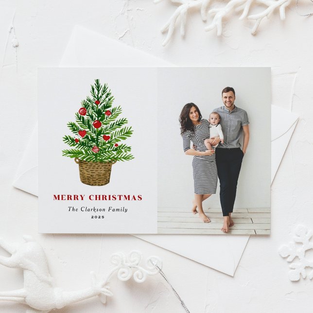 Festive Watercolor Julgran-julfoto Helg Vykort (Skapare uppladdad)
