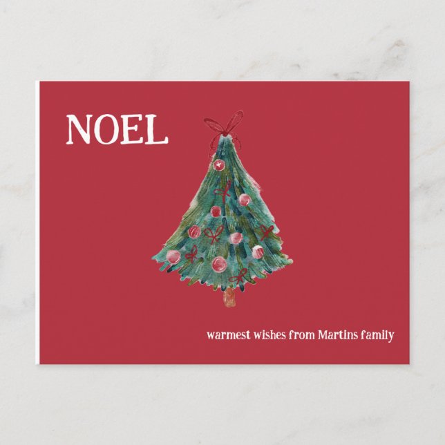 Festive Watercolor Julgran Vykort (Framsida)