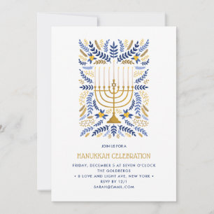 Festive Watercolor Menorah Blommigt Hanukkah PARTY Inbjudningar