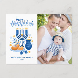 Festive Watercolor Menorah Lycklig Hanukkah Photo Helg Vykort