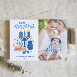Festive Watercolor Menorah Lycklig Hanukkah Photo Helgkort