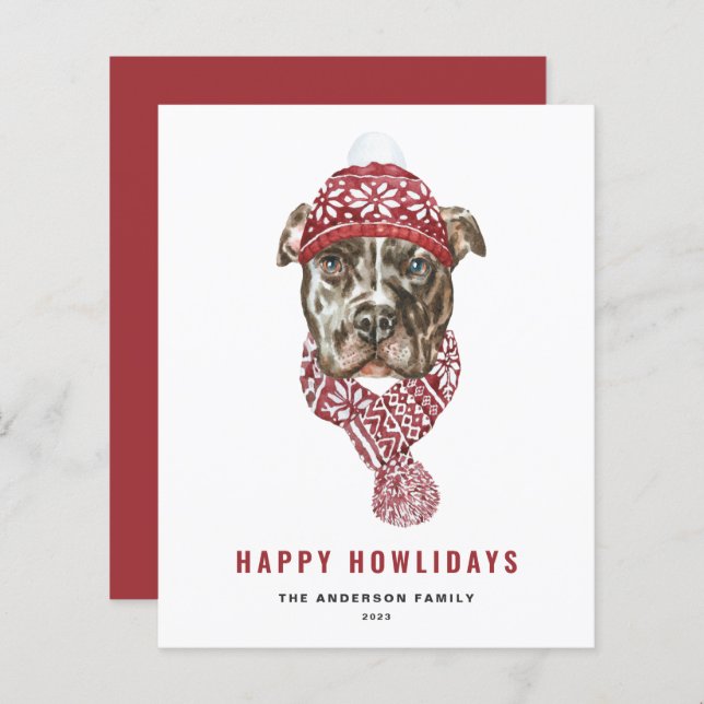 Festive Watercolor Pitbull Lycklig Howlidays (Fram/baksida)