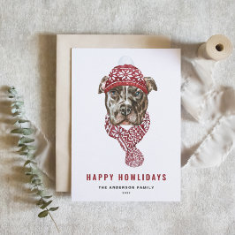 Festive Watercolor Pitbull Lycklig Howlidays Helg Vykort