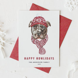 Festive Watercolor Pitbull Lycklig Howlidays Helgkort