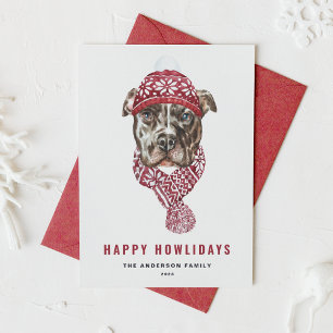 Festive Watercolor Pitbull Lycklig Howlidays Julkort