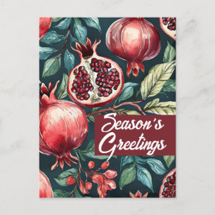 Festive Watercolor Pomegranate Fruit and Löv Helg Vykort