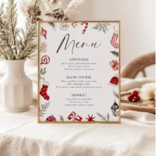 Festive Watercolor Ram jul Party Menu Poster