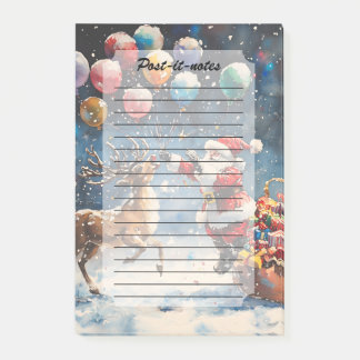 Festive Watercolor Santa Reindeer Colorful Balloon Post-it Block