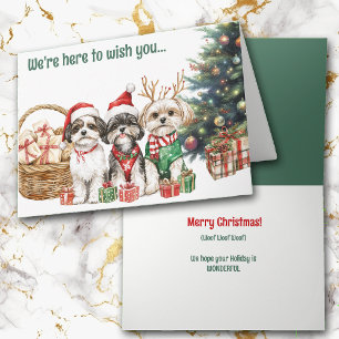 Festive Watercolor Shih Tzu Hundar julkort Helgkort
