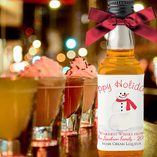 Festive Watercolor Snögubbe Glad helg Mini Spritflaskor Etikett