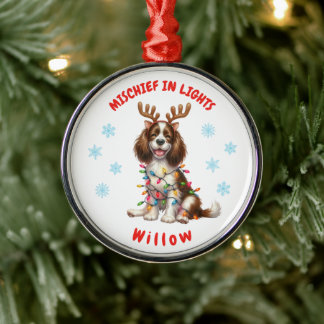 Festive Watercolor Springer Spain Snöflingor Hund Julgransprydnad Metall