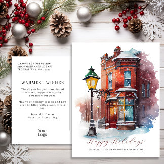 Festive Watercolor Storefront Business Helg Vykort