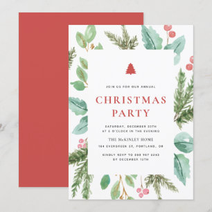 Festive Watercolor Winter Foliage God Party Inbjudningar