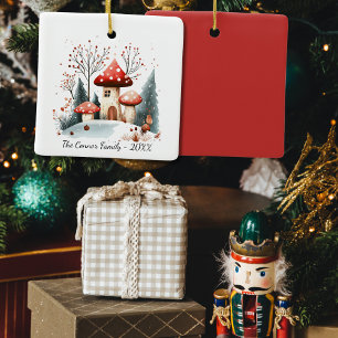 Festive Watercolor Winter Woodland MushRums Julgransprydnad Keramik
