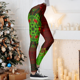Festive Weave Mandala Red and Grönt Leggings