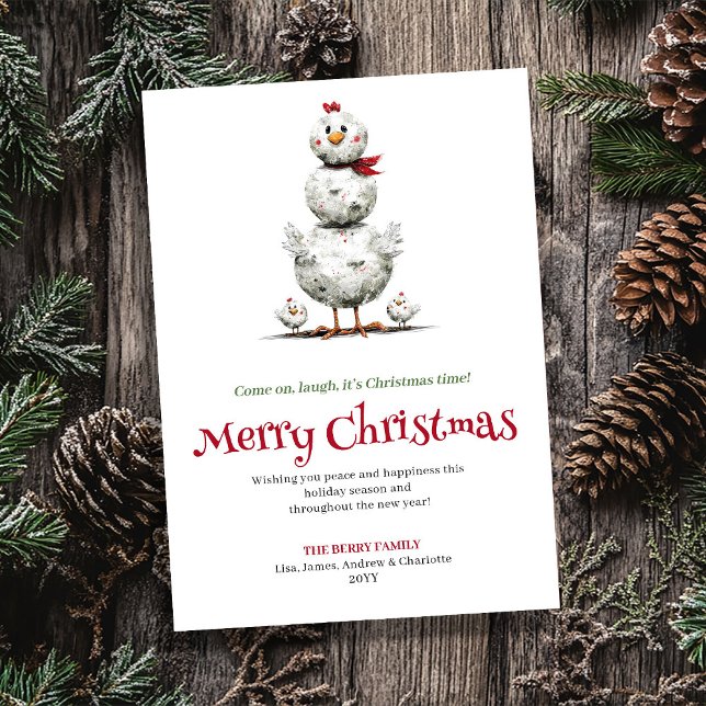 Festive Whimsical Chickens Christmas Greeting Card Julkort (Festive Whimsical Chickens Christmas Greeting Card)