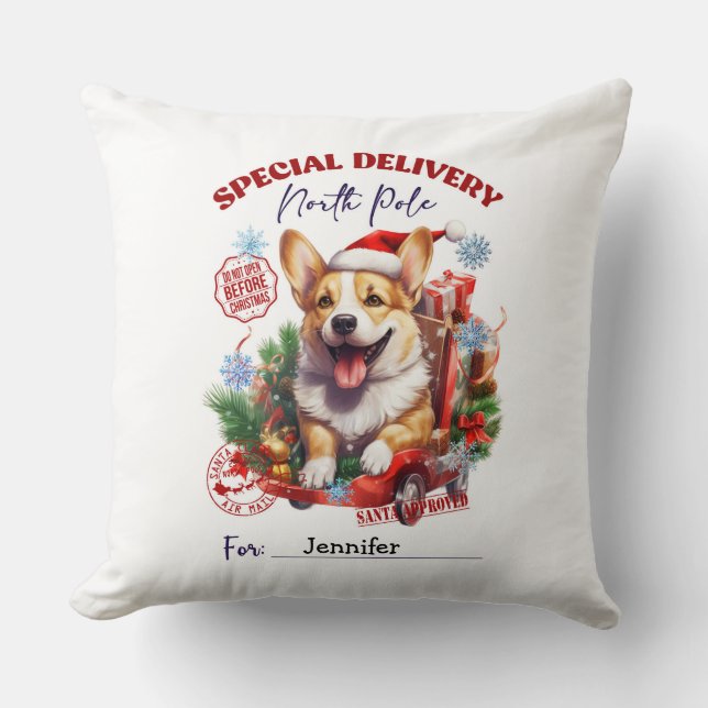 Festive Whimsical Corgi Christmas Throw Pillow Kudde (Framsida)
