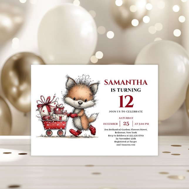 Festive whimsical fox animals print kids birthday inbjudningar (Festive whimsical animals print kids birthday invitation

)