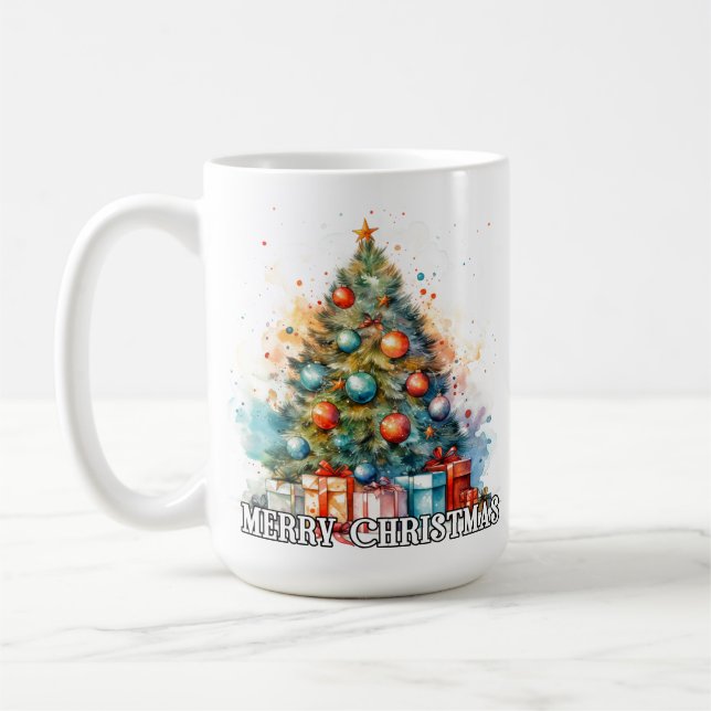 Festive Whimsical Merry Christmas Tree Kaffemugg (Vänster)