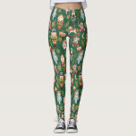 Festive Whimsitical Cute Nutcracker Ballet Grönt Leggings<br><div class="desc">Kvickliga och magiska blandade medier mönster som är tillverkade av balett från julmuskler och faux golden snöflingor,  glitter och löv.</div>