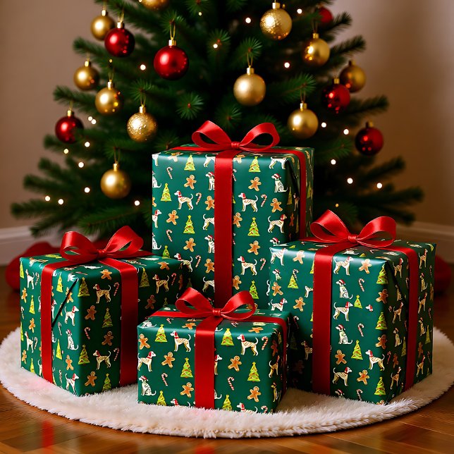 Festive-whistrutesjul Presentpapper (Festive Whippet Christmas Wrapping Paper)