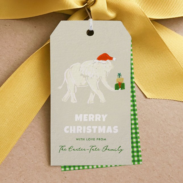 Festive White Elephant God jul Gift Märkre Presentetikett (Festive White Elephant Merry Christmas Gift Tag)