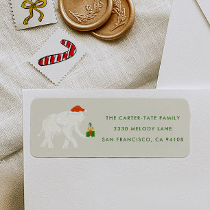 Festive White Elephant Illustrated Returadress Etikett