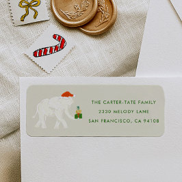 Festive White Elephant Illustrated Returadress Returadress Etikett