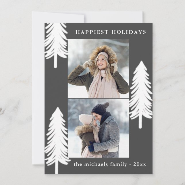 Festive White Gräs Träd 2 Photo Helgdag Julkort (Framsida)