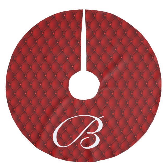 Festive White Initial Brev Red Faux Upholstoppning Julgransmatta Borstad Polyester (Framsidan)