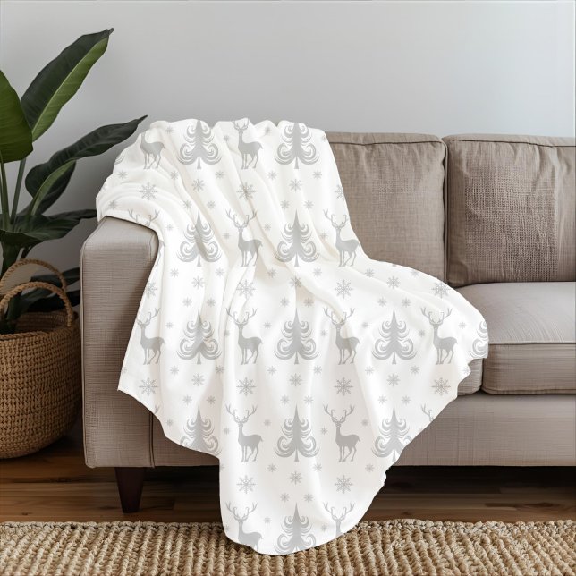 Festive White jul Mönster Fleecefilt (Elegant Holiday Christmas Pattern Fleece Blanket)