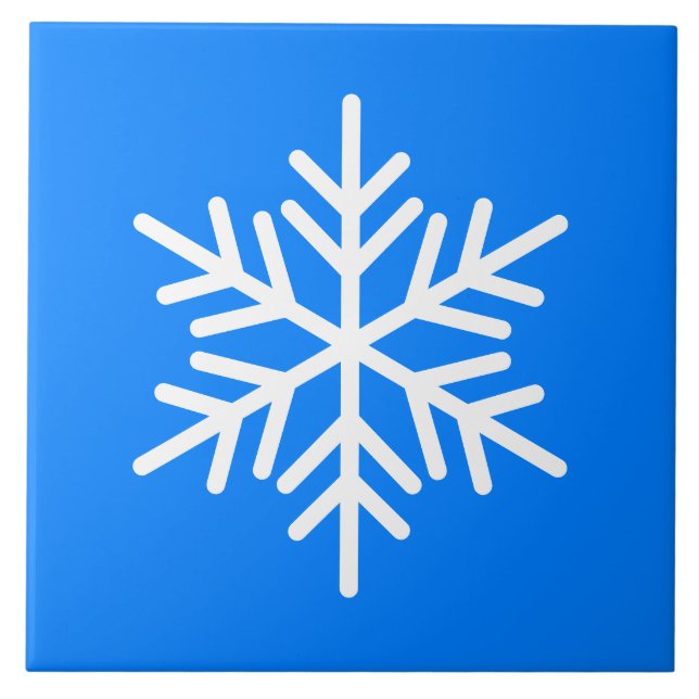 Festive White Nordic Snowflake on Bright Blue Kakelplatta (Framsidan)