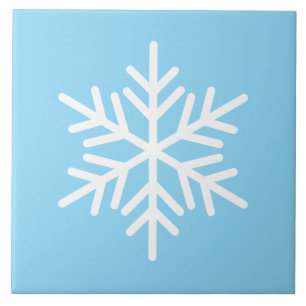 Festive White Nordic Snowflake on Light Frost Blue Kakelplatta