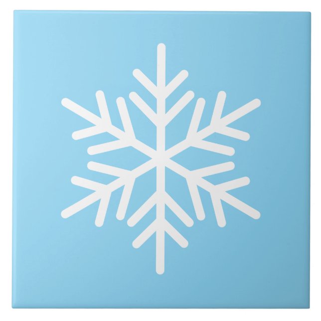 Festive White Nordic Snowflake on Light Frost Blue Kakelplatta (Framsidan)